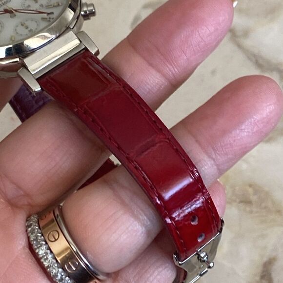 Rare SEIKO Lukia Solar Analog Chronograph Watch Red Croc Deployment Clasp in Box - Picture 8 of 13